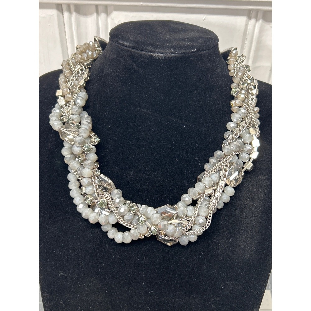 Nordstrom Necklace Multi-Strand Twisted Statement Grey Silver Green Crystal